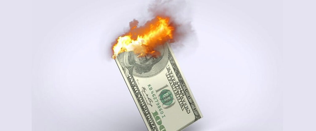 dollar, 100 dollar bill, dollar burning