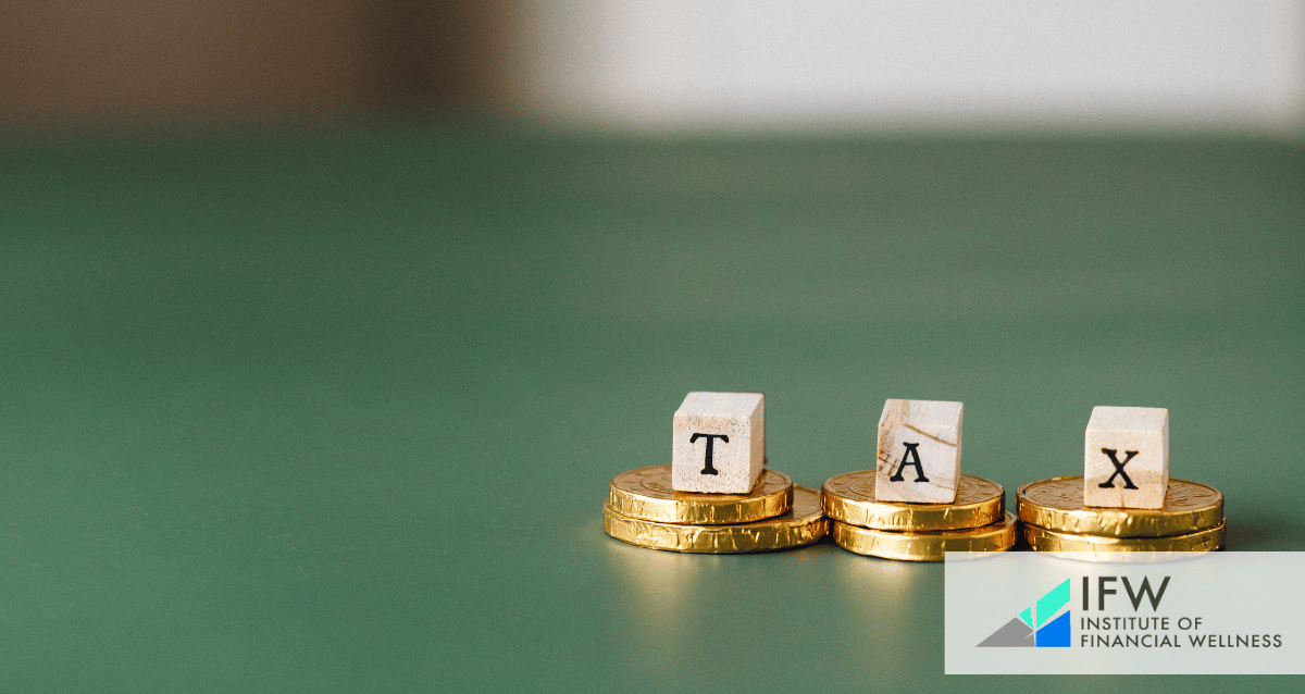 3 tower of coins and the word tax spelled out