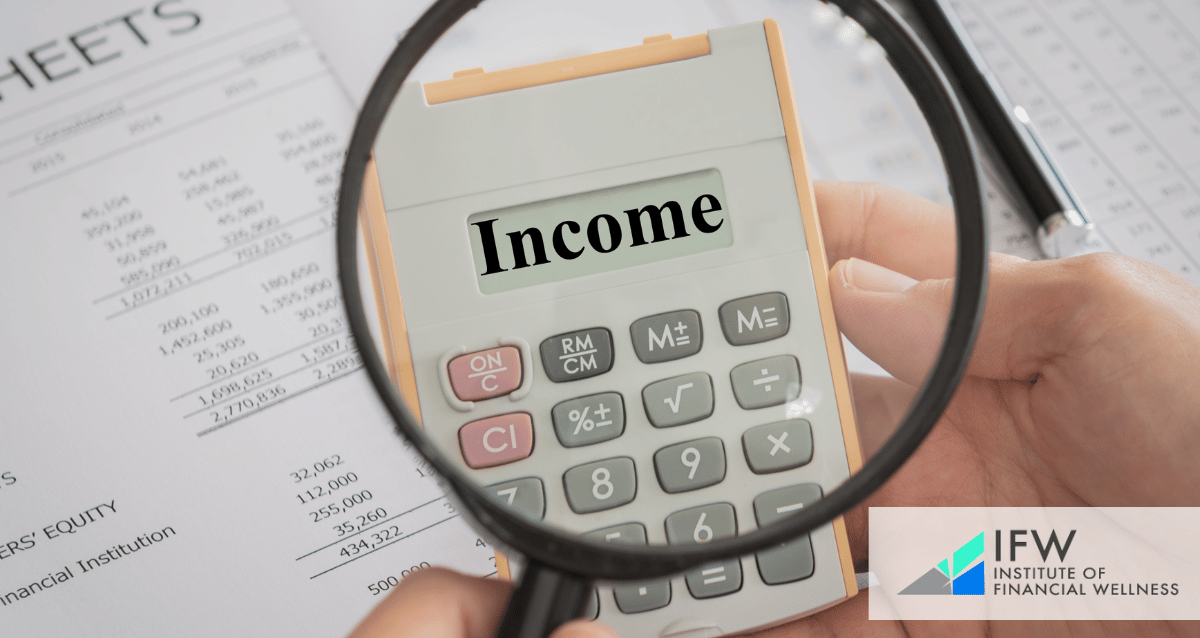 A calculator that reads "income"